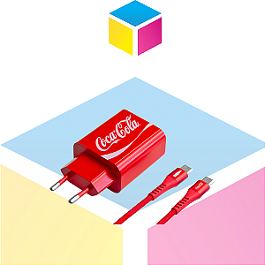Kit Carregamento | PD Charger USB‑C 20W | Coca‑Cola | Vermelho | Produto novo com Garantia