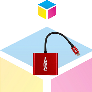Hub USB‑C 3 em 1 | Coca‑Cola | Vermelho | Produto novo com Garantia