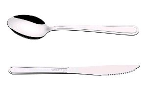 12 Facas Inox Tramontina Serra Ponta - 12 Colheres de Mesa Tramontina