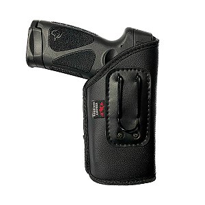 Coldre Velado para Glock G25, G19, G23, Arex Delta M em Neocouro P.U(SEM ABA) (Com Lanterna)