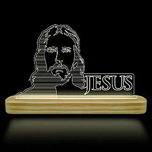 Luminária Jesus cristo de Mesa Abajur com Iluminação em Led e Acrílico com Gravação à Laser