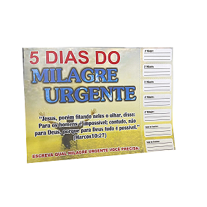 Cartela 5 dias do milagre urgente amarelo - 100 unid