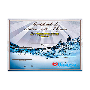 certificado Batismo membros Igreja Universal - 10 unidades