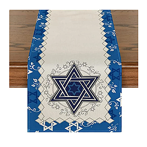 Caminho de Mesa Estrela De Davi toalha de linho Branca 150x33 cm