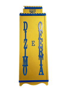 Gazofilácio Dízimos E Ofertas Igreja Dourado e Azul Em Mdf Grande
