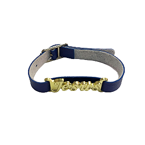 Pulseira Jesus Courino Azul com Dourado - 10 unidades