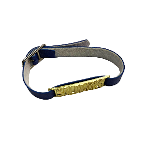 Pulseira Salmo 128 Courino Azul com Dourado - 100 unidades