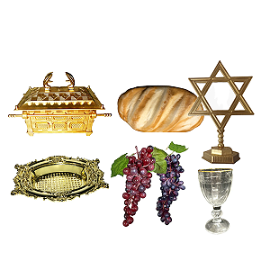 Kit Arranjo Santa Ceia Bandeja Luxo Pão Uva Arca Candelabro