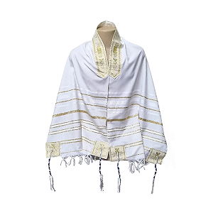 Talit Gadol Messiânico Branco com Dourado + Bolsa