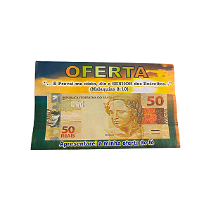 Envelope Colado Nota 50 reais – 100 unidades