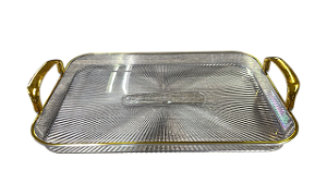 Bandeja oval média de acrílico com detalhe dourado 30 cm
