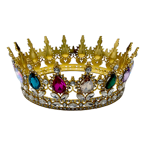 Tiara Coroa Luxuosa De Metal Dourado Com Pedras Decorativas