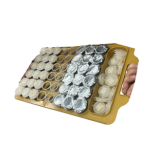 Bandeja Santa Ceia Acrílica 48 Cálices + Suporte para Pão dourada