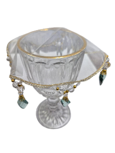 Cobre Taça Bordado Perola Pedrarias Verde