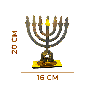 Candelabro Menorah Acrílico Espelhado Dourado 20 cm