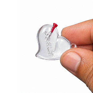 Pingente Coração Acrílico Jesus Transparente com Tampa