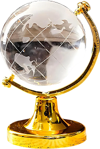 Mini Globo Terrestre Decorativo de Cristal com Base Dourada 6cm ou 12cm