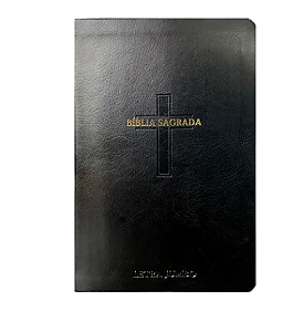 Bíblia Sagrada Letra Jumbo ARC com Harpa Capa PU Luxo Cruz Preta