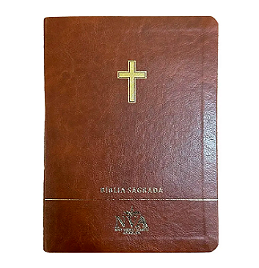 Bíblia Slim | Letra Normal | NVA | Capa Premium Luxo Cruz Marrom