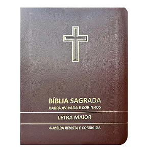 Bíblia Sagrada Cruz Marrom Média | ARC | Letra Maior | Harpa Avivada e Corinhos | Capa Premium Luxo