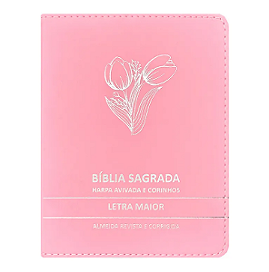 Bíblia Sagrada Letra Maior Harpa Avivada Ramo de Tulipa Rosa Zíper