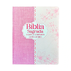 Bíblia Sagrada com Harpa Avivada Letra Jumbo Capa Dura Renda Pink e Rosa