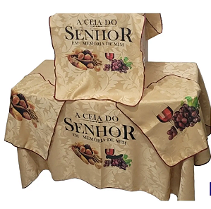 Kit de Toalha de Santa Ceia 2 Metros Estampada Jacquard Cetim Dourada 4 Pecas