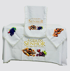 Kit de Toalha de Santa Ceia 2 Metros Estampada Jacquard Cetim Dourada 4 Pecas