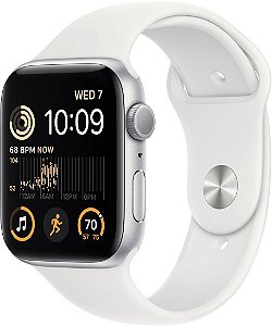 Apple Watch SE (2º Geração) 44mm GPS - Caixa Alumínio Prateada Pulseira Esportiva (Sport Band) Branca