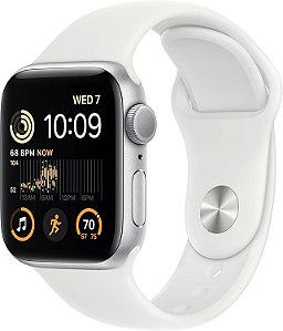 Apple Watch SE (2º Geração) 40mm GPS - Caixa Alumínio Prateada Pulseira Esportiva (Sport Band) Branca ․