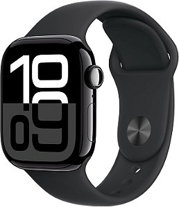 Apple Watch Series 10 42mm GPS - Caixa Alumínio Preto brilhante Pulseira Preto Sport Band ․