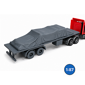 Carreta Plataforma Lonada 2 Eixos HO 1:87 - Carga Baixa