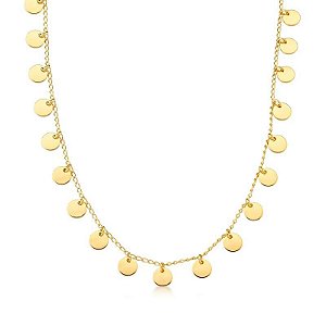 COLAR COM MEDALHAS LISAS DISPERSAS BANHADO A OURO - TAM 60