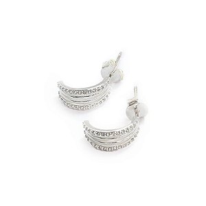 BRINCO ARGOLA  2 FILA LISA 1 FILA ZIRCONIA PRATA 925 - TRIO