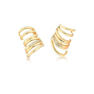 BRINCO EAR CUFF SETE VOLTAS LISAS E ZIRCÔNIAS BANHADO A OURO