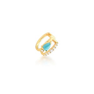 PIERCING DE ORELHA E CRISTAL DE GOTA CABOCHÃO BANHADO A OURO