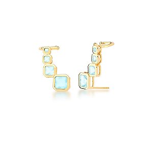 BRINCO EAR CUFF COM CRISTAIS QUADRADOS BANHADO A OURO