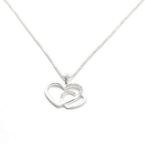 COLAR CORACAO DUPLO ZIRCONIA PRATA 925