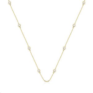 COLAR COM ZIRCÔNIAS REDONDAS BANHADO A OURO - TAM 80
