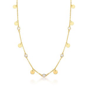 COLAR COM MEDALHAS LISAS E PONTOS DE LUZ BANHADO A OURO - TAM 90