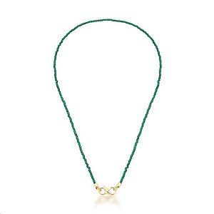 COLAR PINGENTE INFINITO PEDRA CRISTAL BULGARO BANHADO A OURO - TAM 45