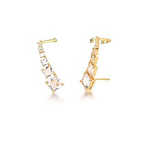 BRINCO EAR CUFF COM CRISTAIS ROSA QUADRADOS E ZIRCÔNIAS