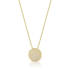 COLAR COM PINGENTE ZIRCONIA REDONDO VAZADO LATERAL - TAM.45