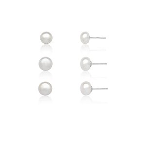 BRINCO TRIO PRATEADO LISO PEROLA AGUA DOCE - PRATA 925