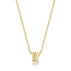 COLAR COM PINGENTE EM CÍRCULO EM ELOS E ZIRCÔNIAS BANHADO A OURO - TAM 60