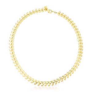 COLAR CHOKER COM ESCAMAS DE PEIXE LISAS BANHADO A OURO - TAM 30