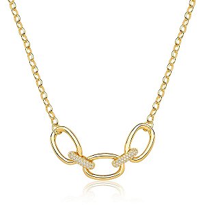 COLAR COM ELOS LISOS E CRAVEJADOS BANHADO A OURO - TAM 40