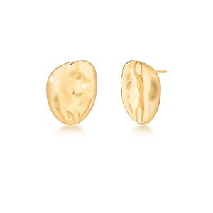 BRINCO OVAL TEXTURIZADO LISO ACETINADO BANHADO A OURO