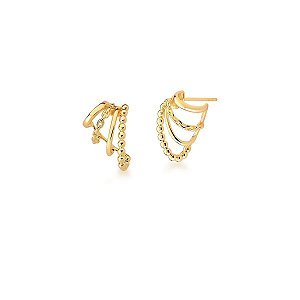 BRINCO EAR HOOK QUATRO VOLTAS COM ELOS BANHADO A OURO