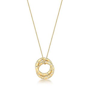 COLAR COM PINGENTE REDONDO CRAVEJADO BANHADO A OURO BANHADO A OURO -TAM 45